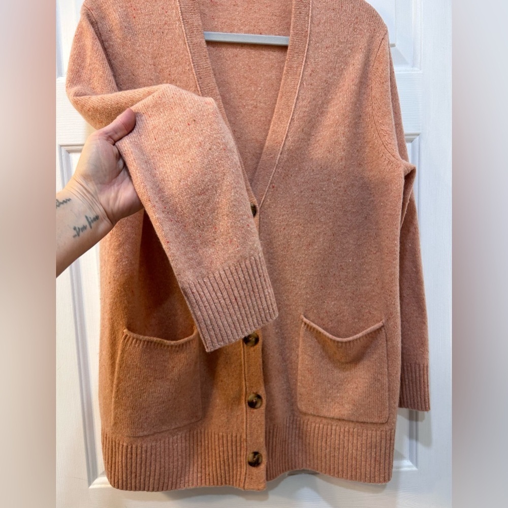 MADEWELL Donegal Maysfield Cardigan Sweater Sz L Peach Merino Wool Button Up - Picture 5 of 11
